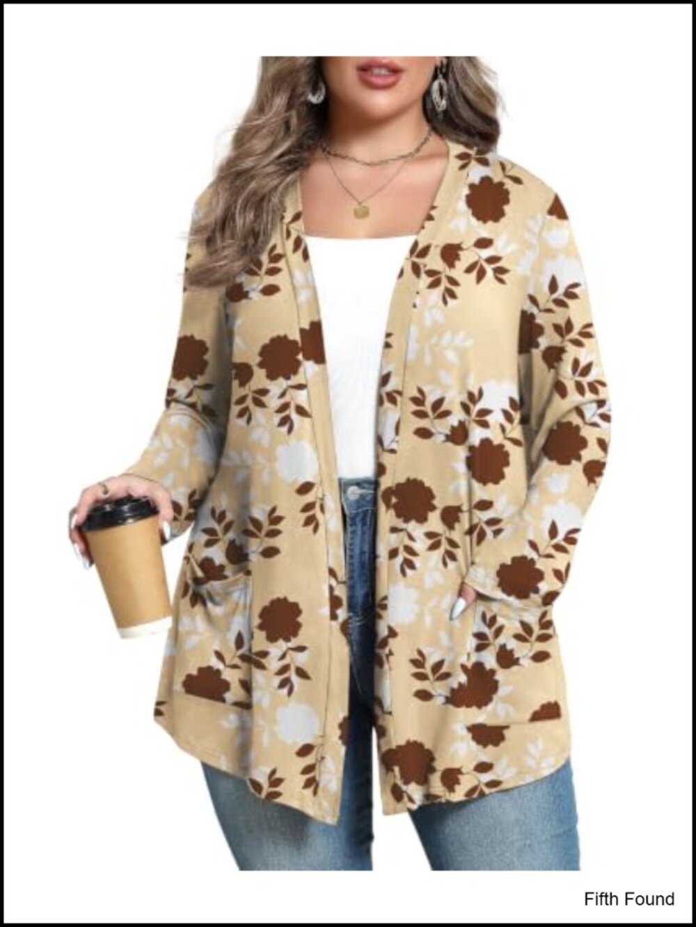 Plus Size Lightweight Cardigan Open Front Kimono with Pockets Long Sleeve